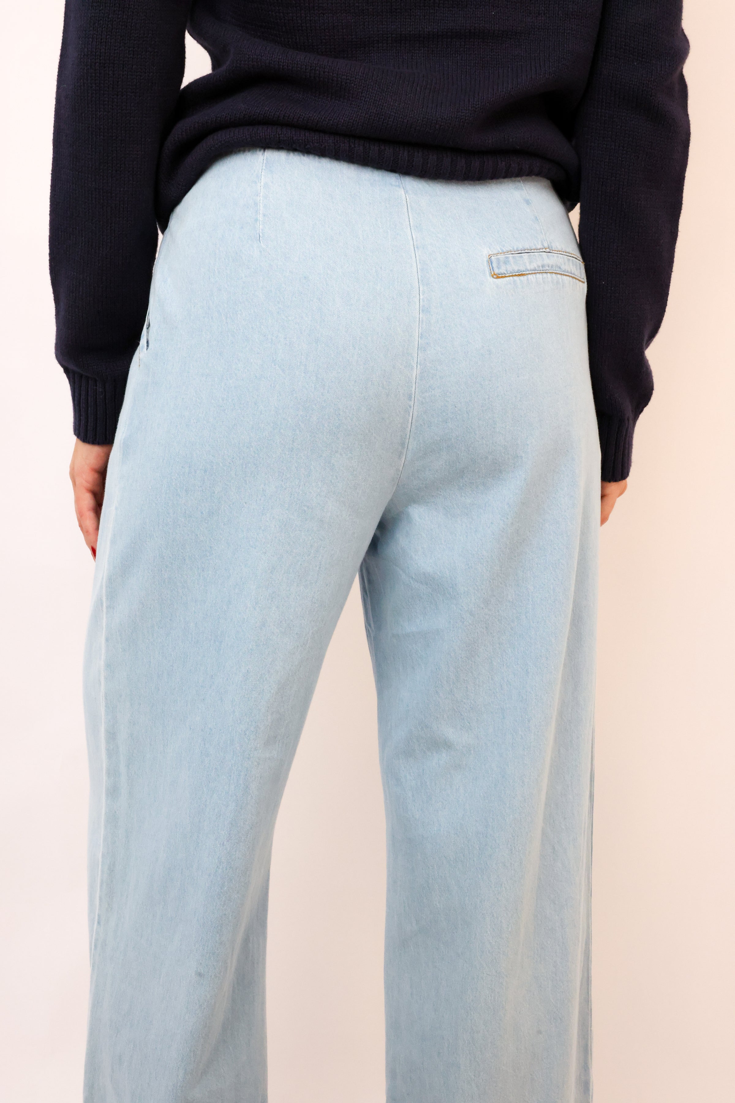 Contrast Waistband Wide Leg Jeans