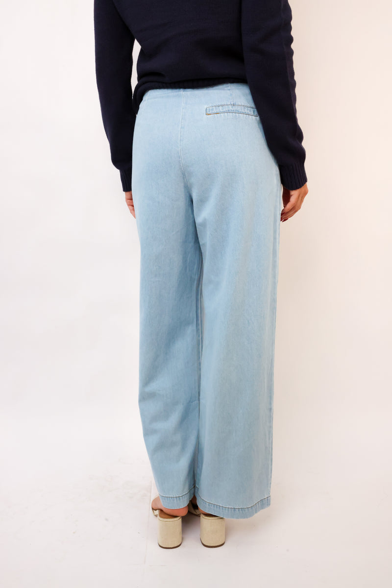 Contrast Waistband Wide Leg Jeans