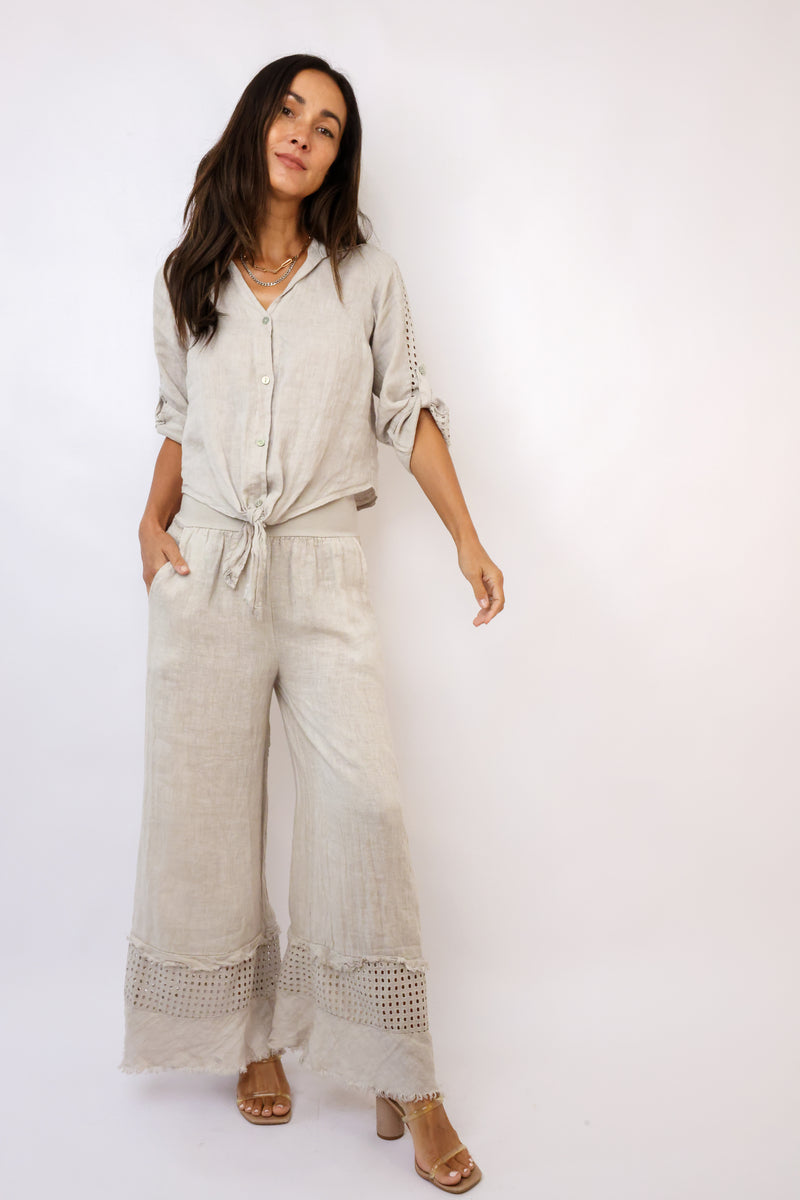 Venti6 Eyelet Button Down Tie Top