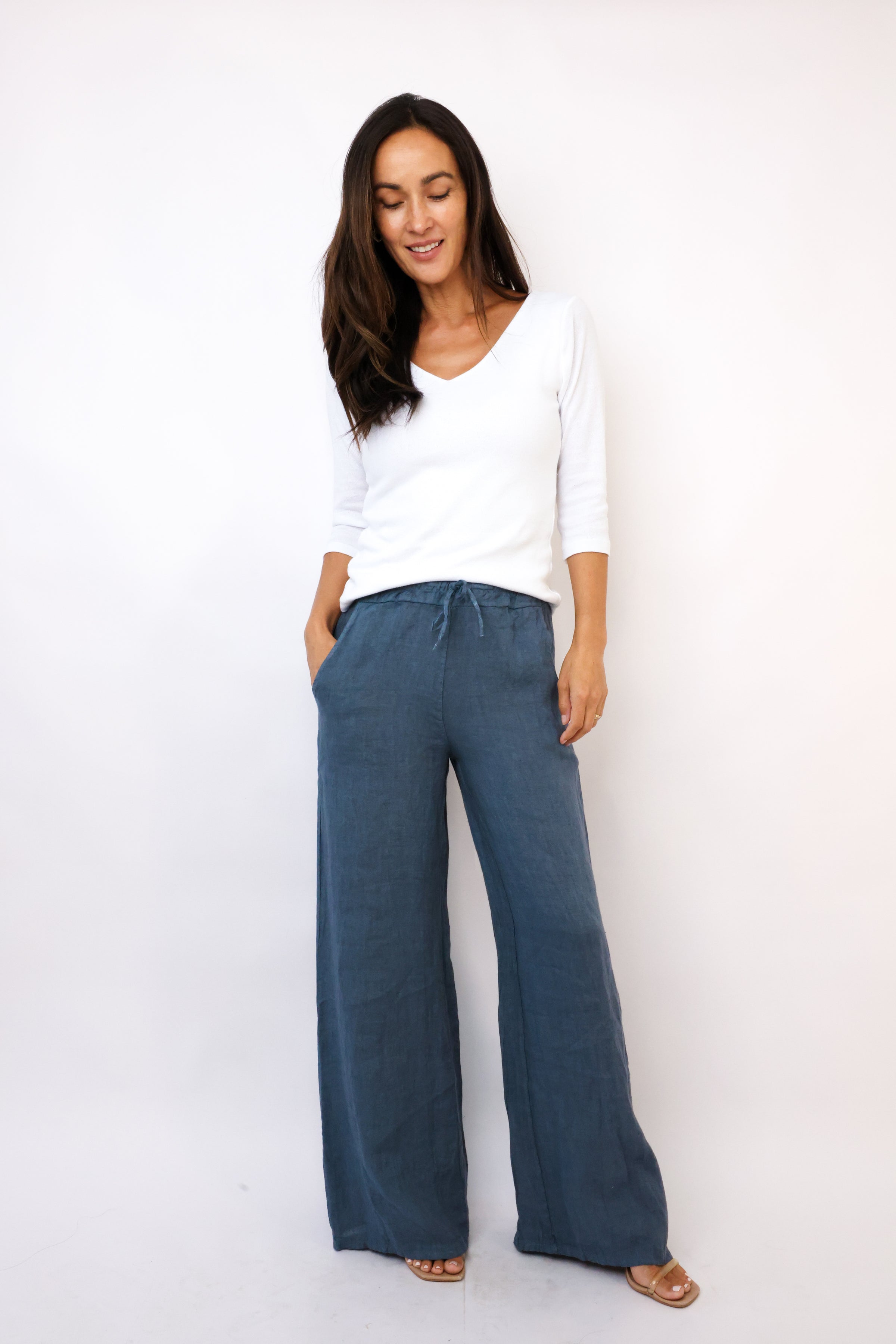 Venti6 Linen Wide Leg Pants