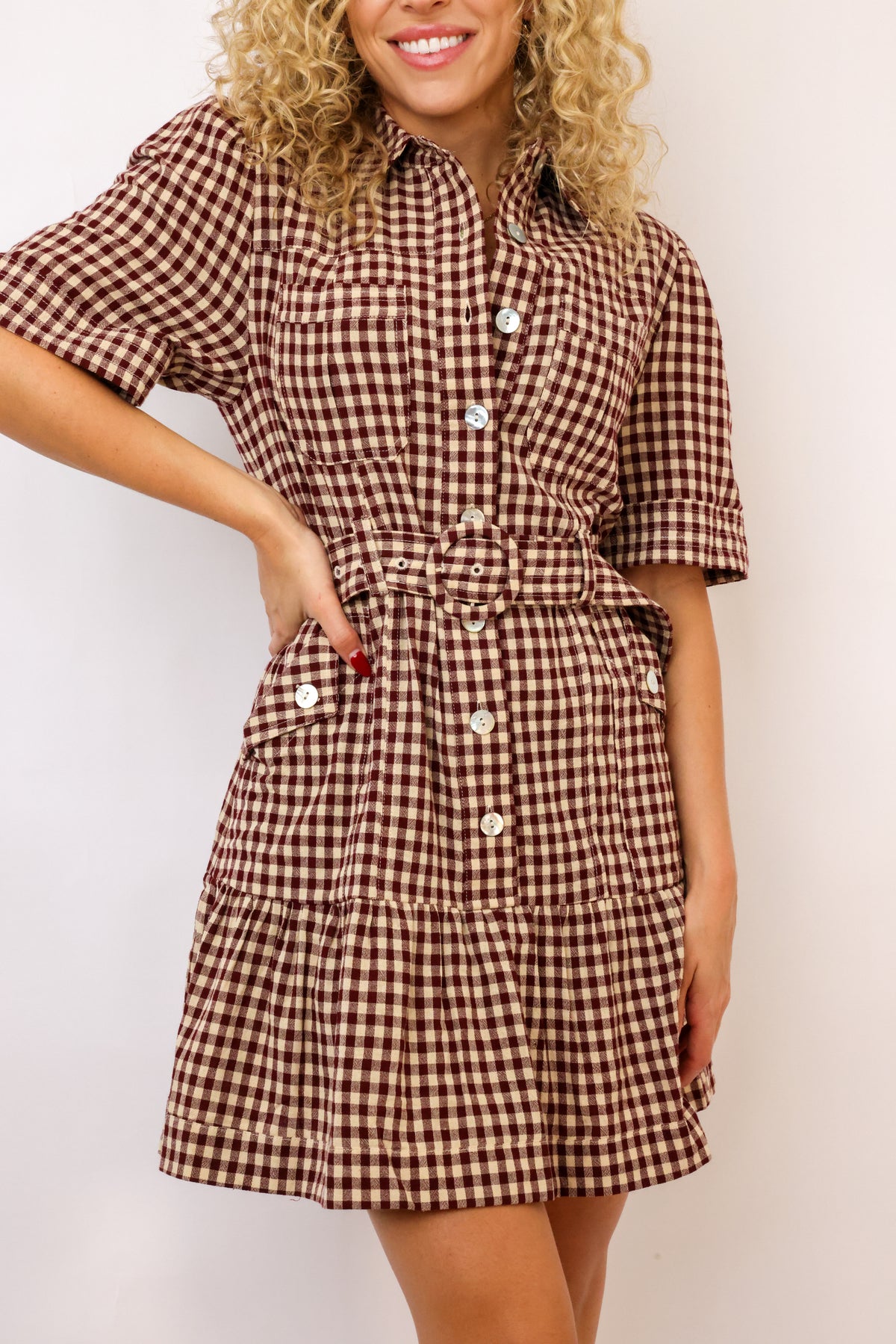 Erika Checkered Belted Dress