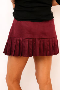 Suede Pleated Tiered Mini Skirt