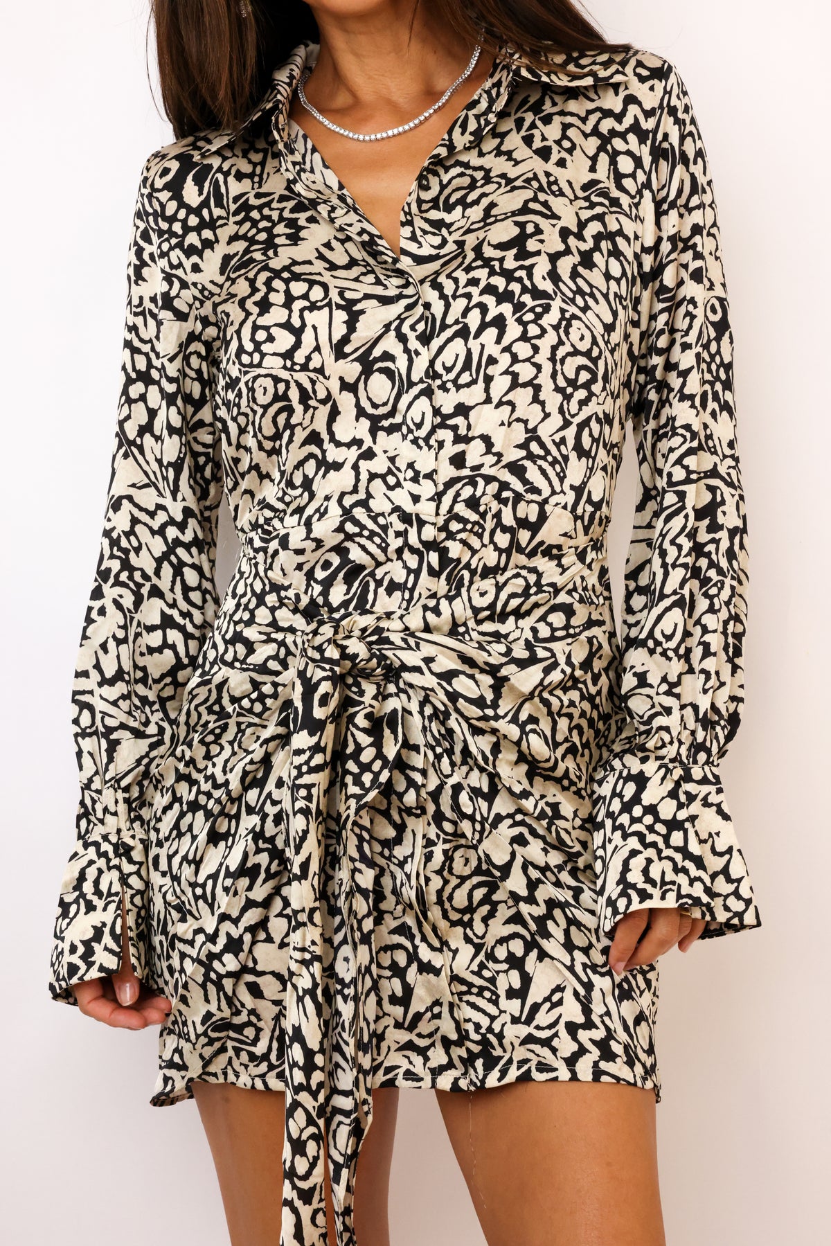 Timeless Tie Waist Mini Shirt Dress