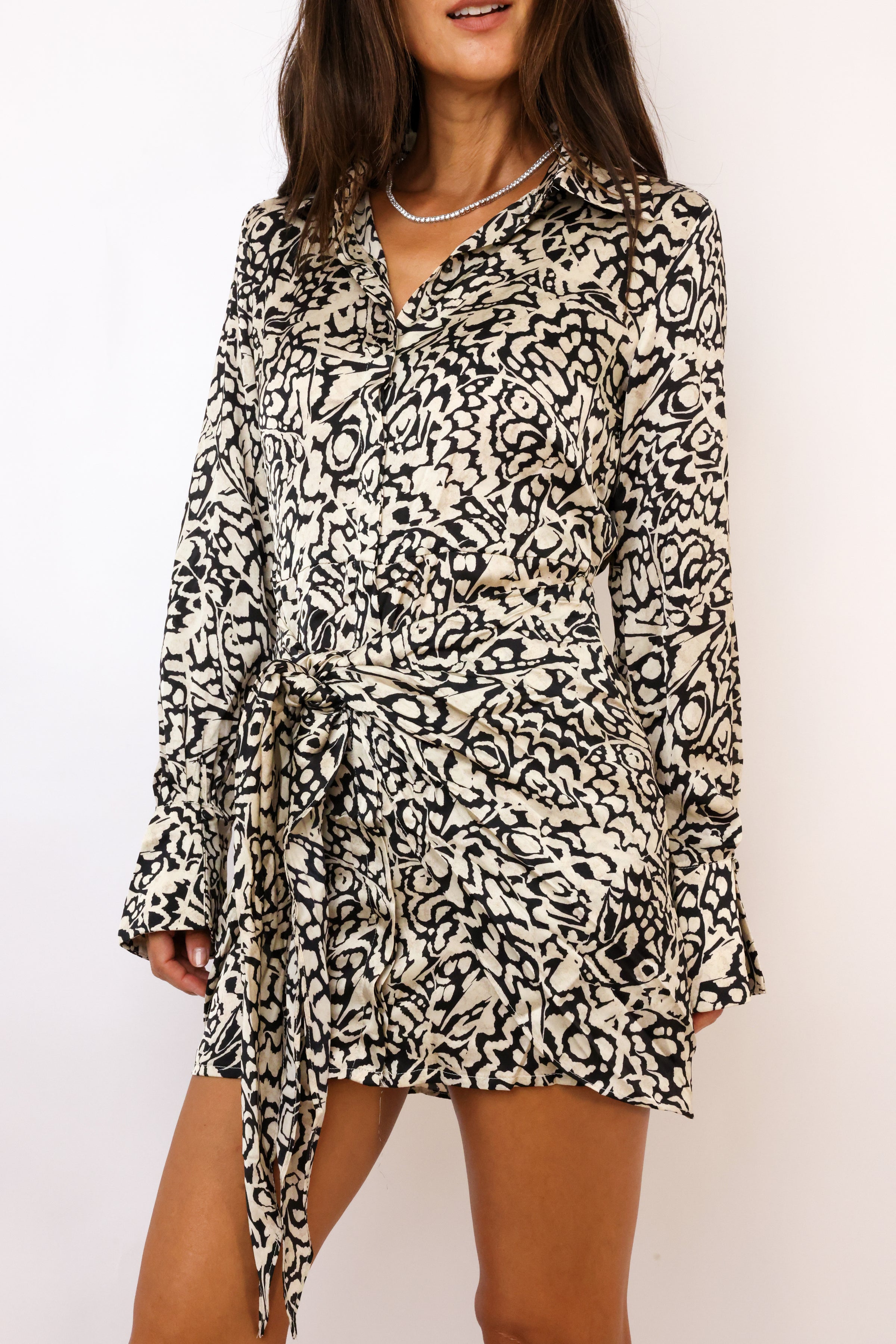 Timeless Tie Waist Mini Shirt Dress
