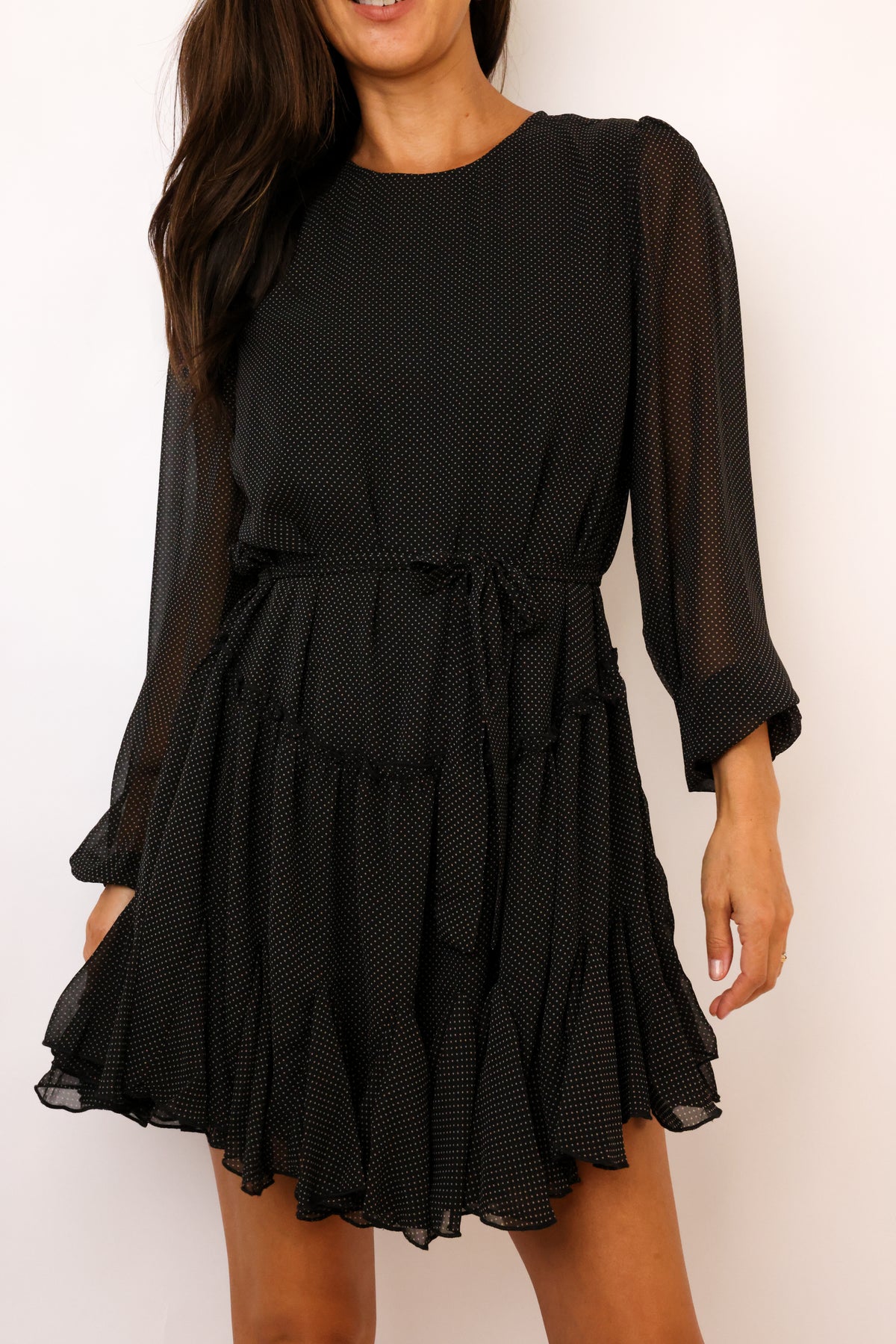 Ditsy Chiffon Flared Mini Dress