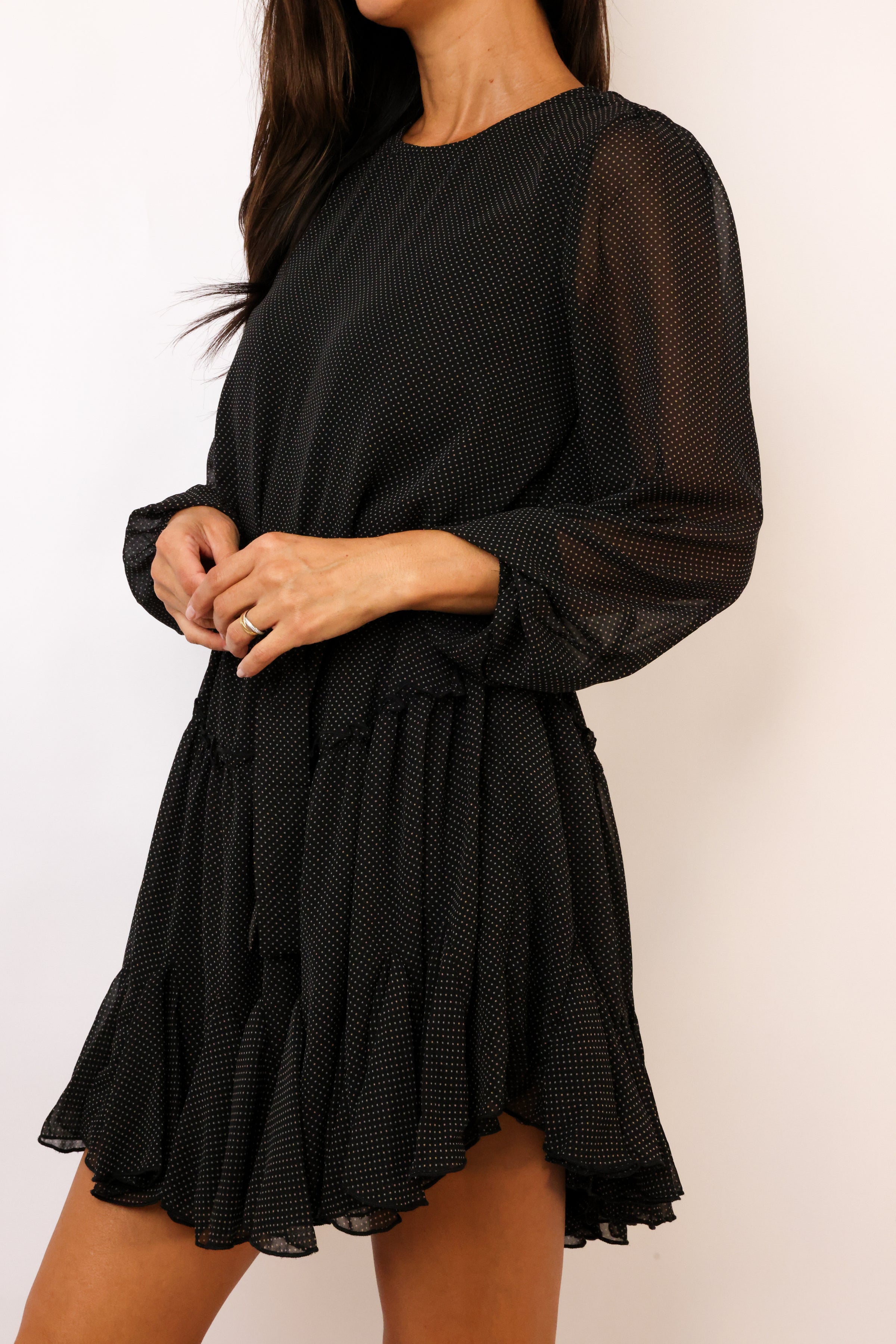 Ditsy Chiffon Flared Mini Dress