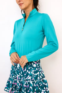 SanSoleil Sunglow Long Sleeve Zip Mock Top