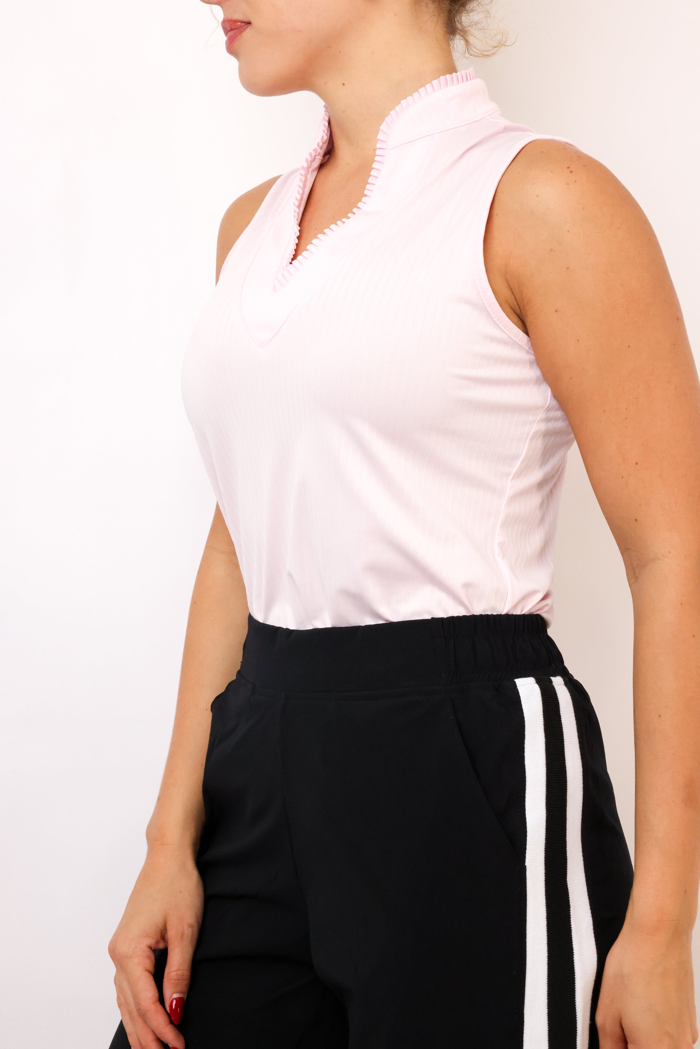 Lucky In Love Pleated Placket Textured Sleeveless Tank