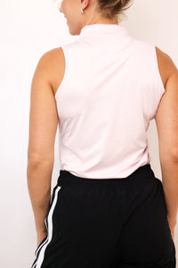 Lucky In Love Pleated Placket Textured Sleeveless Tank