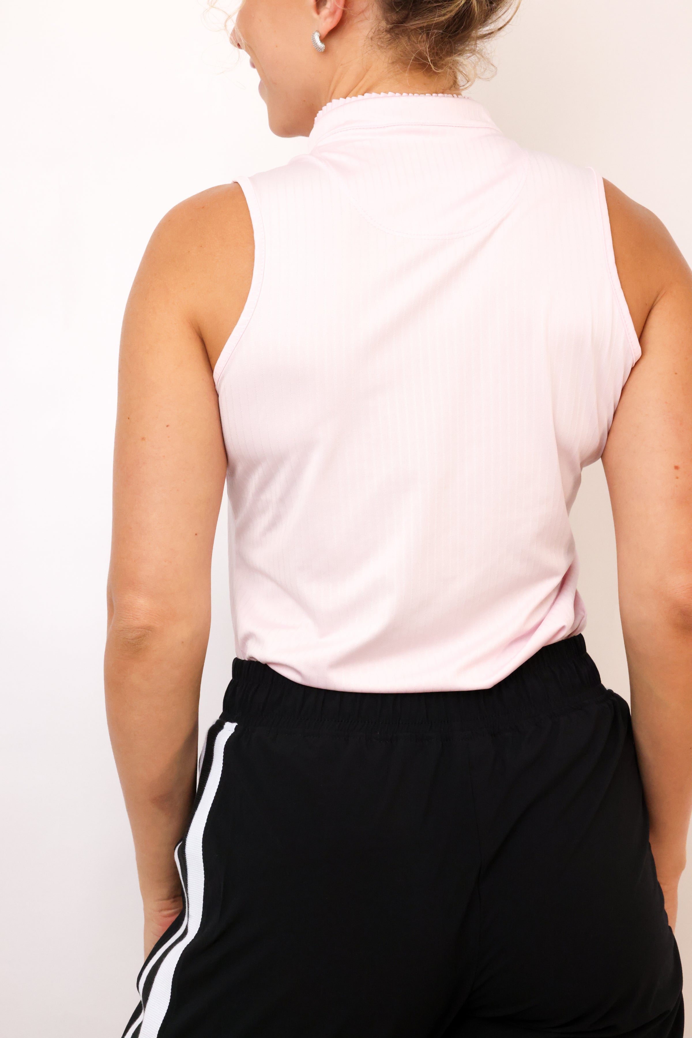 Lucky In Love Pleated Placket Textured Sleeveless Tank