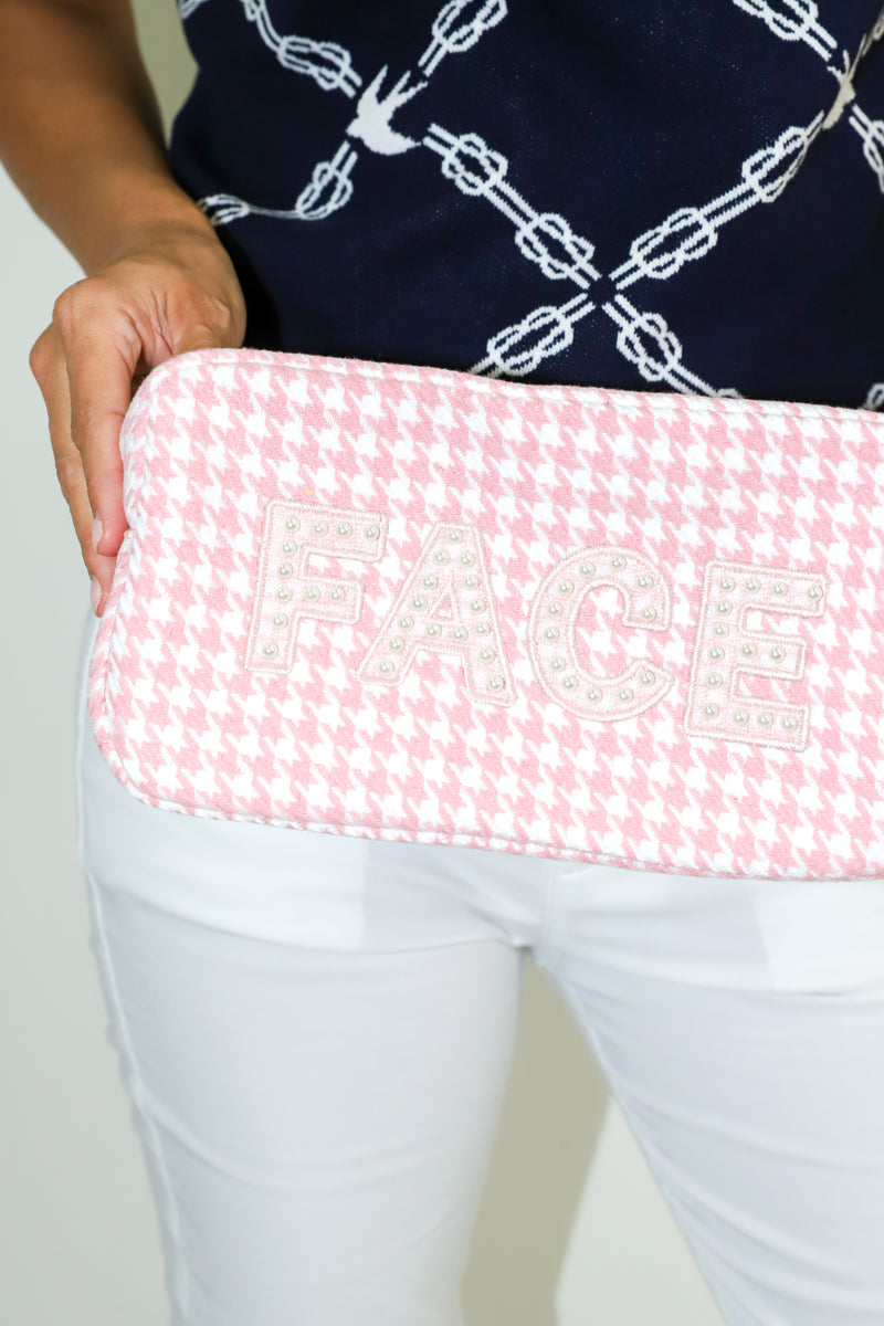 Face Houndstooth Large Makeup Bag