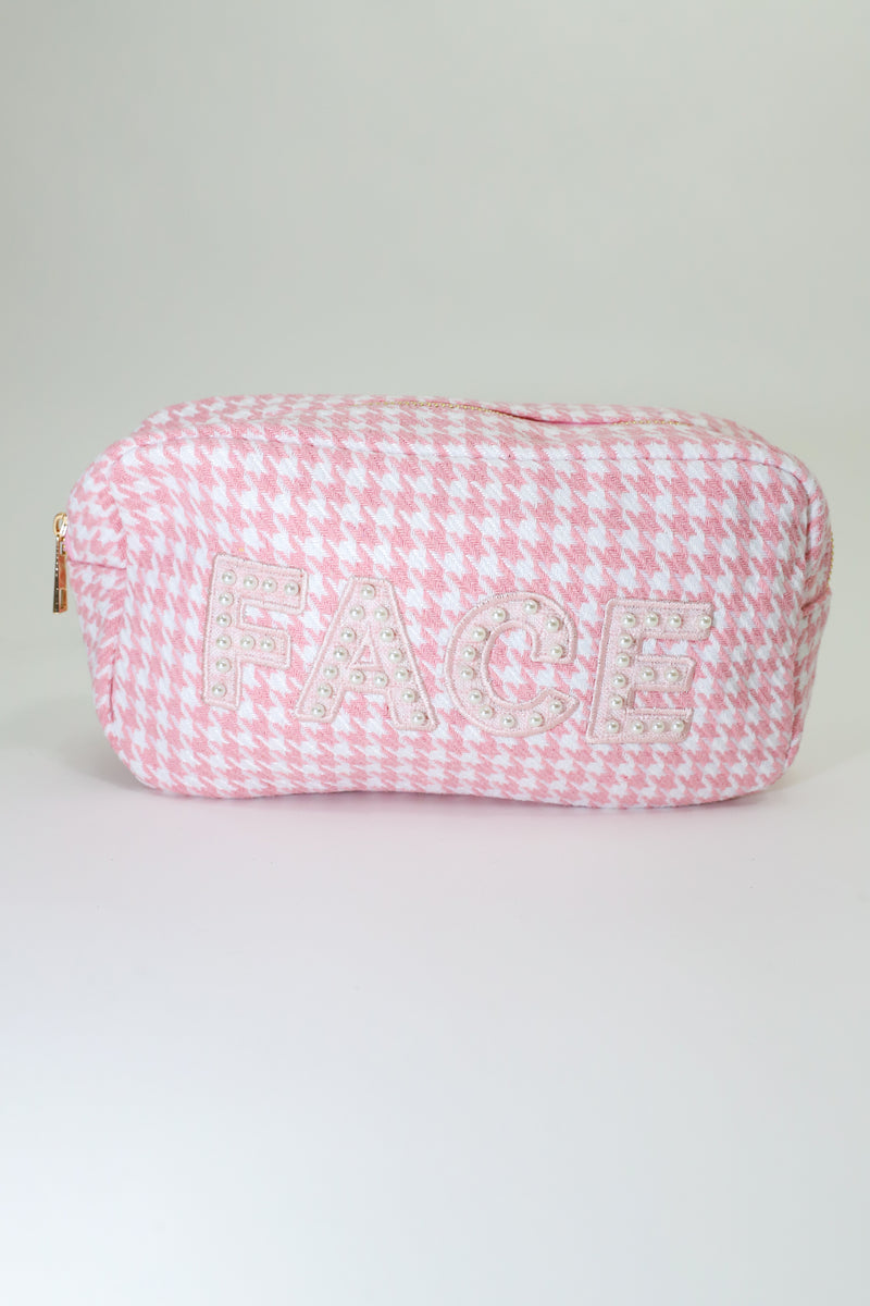 Face Houndstooth Large Makeup Bag