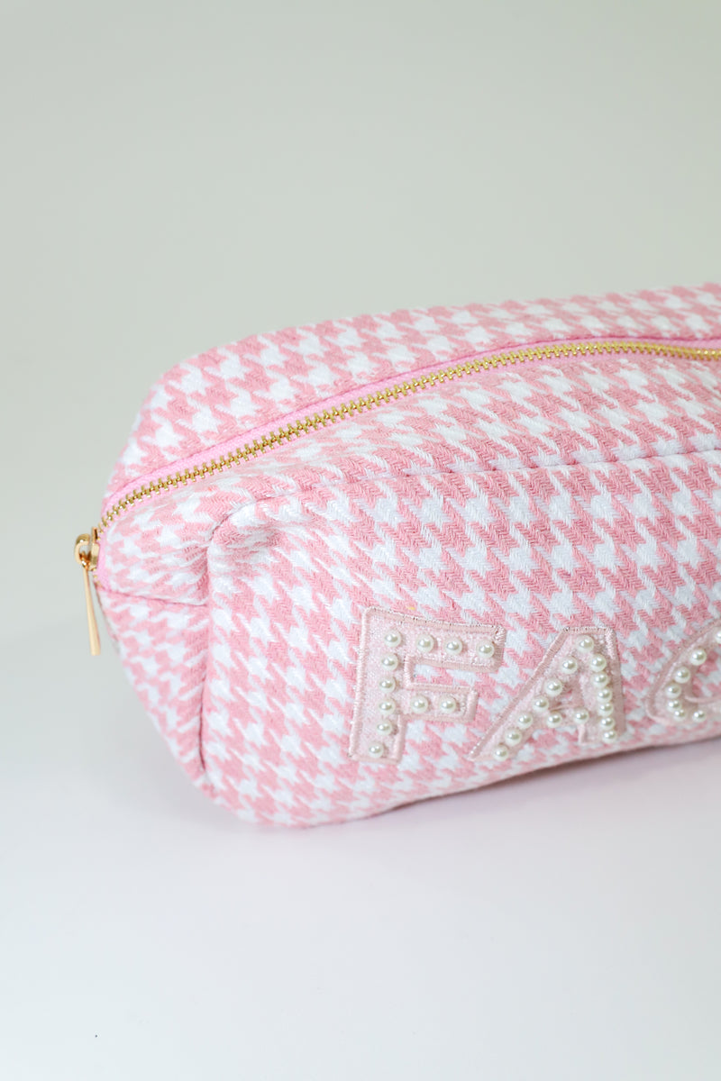 Face Houndstooth Large Makeup Bag