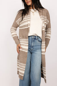 Longline Striped Knit Cardigan