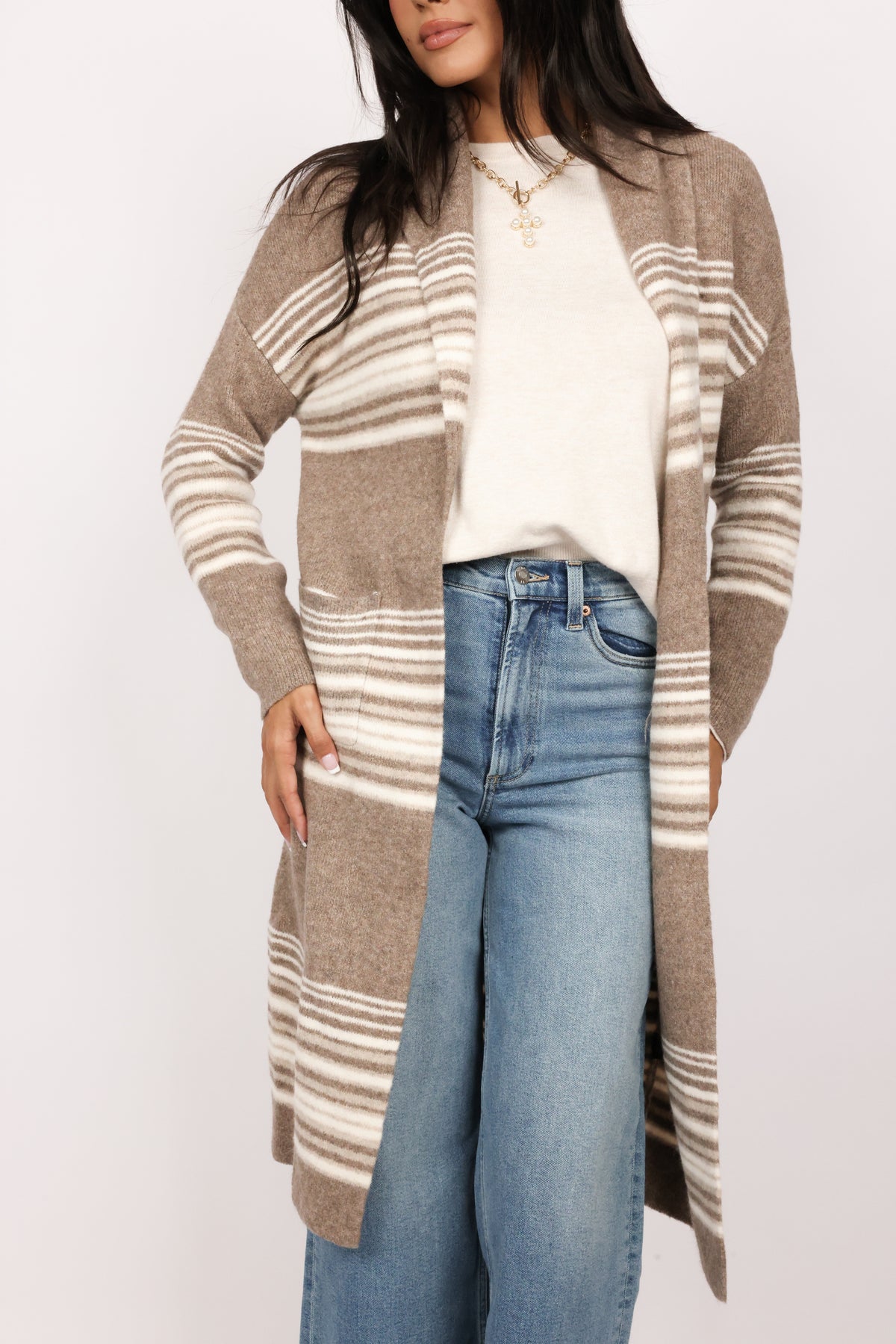 Longline Striped Knit Cardigan