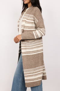 Longline Striped Knit Cardigan