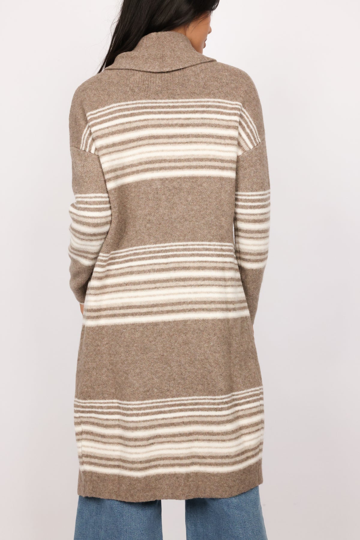 Longline Striped Knit Cardigan