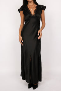 Lace Trim Satin Maxi Dress