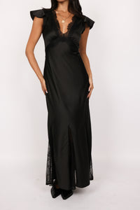 Lace Trim Satin Maxi Dress