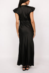 Lace Trim Satin Maxi Dress
