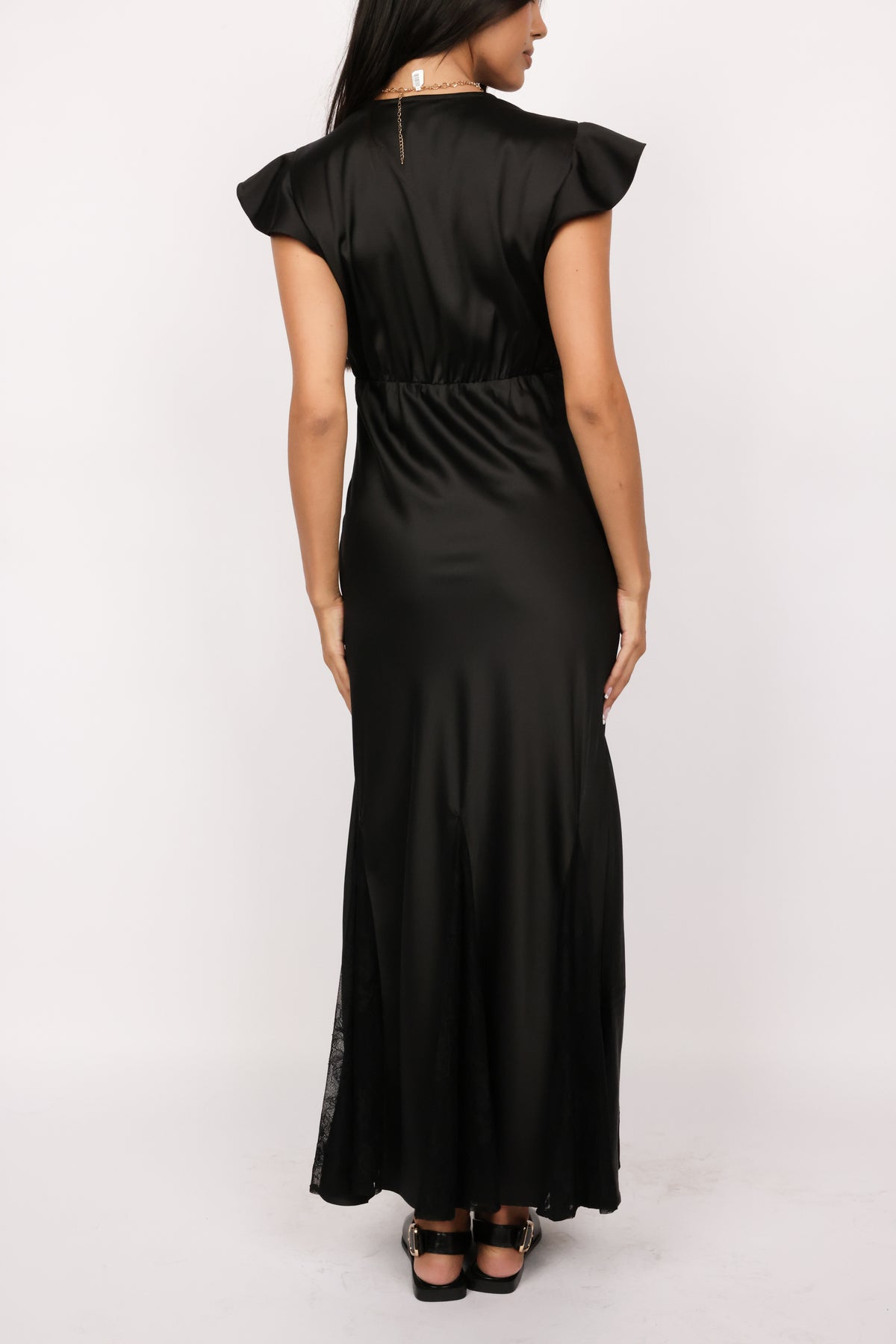 Lace Trim Satin Maxi Dress