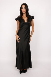 Lace Trim Satin Maxi Dress