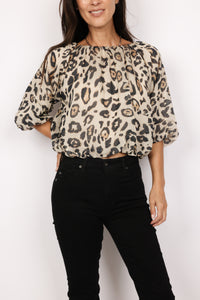 Animal Print Puff Sleeve Top