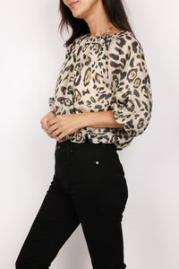 Animal Print Puff Sleeve Top