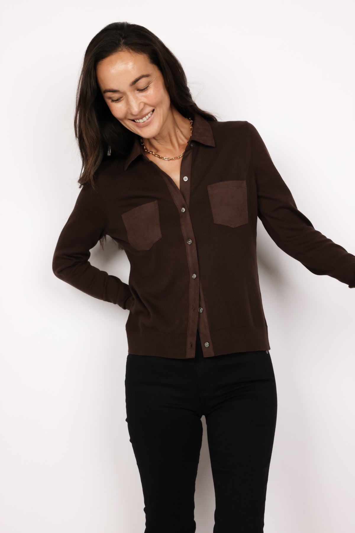J.Society Suede Trim Button Down
