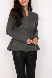 Mock Neck Peplum Zip Cardigan
