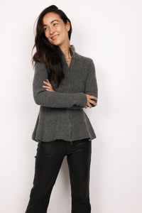Mock Neck Peplum Zip Cardigan
