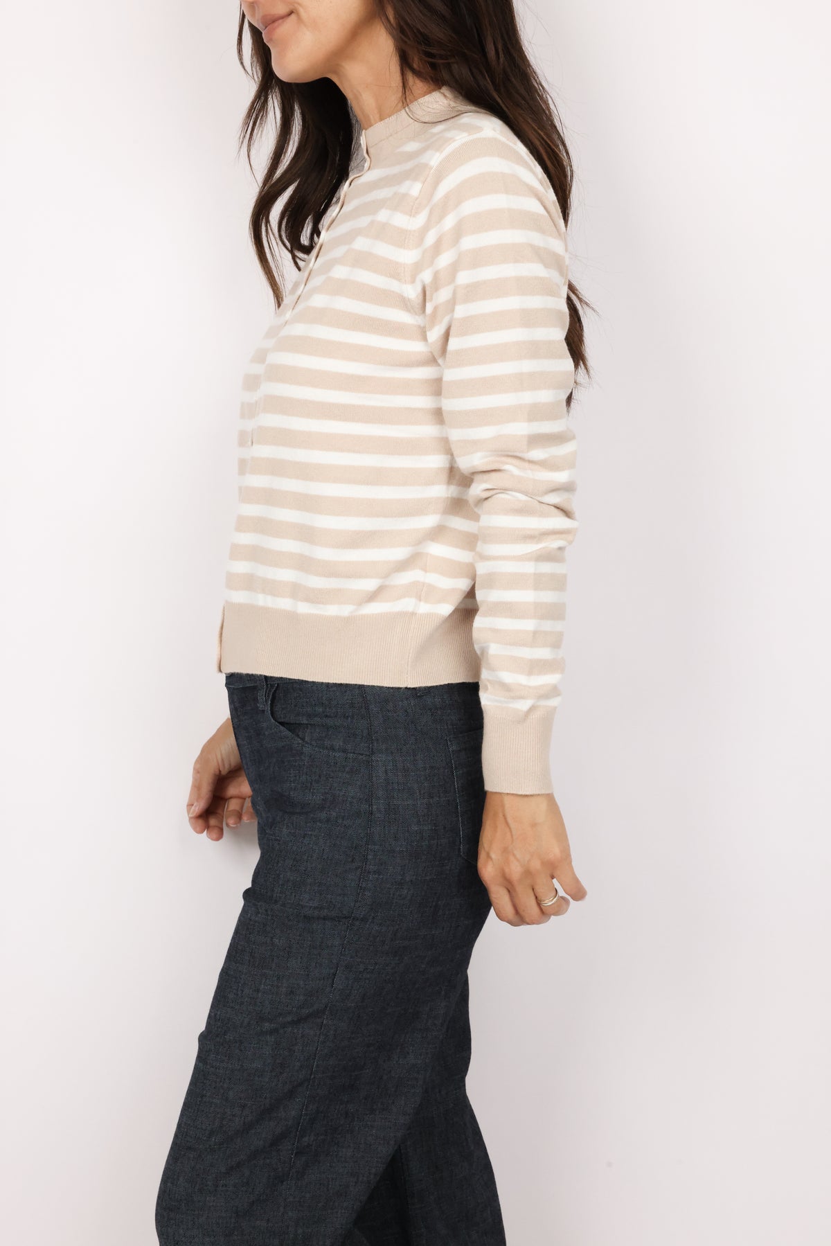Mock Neck Striped Cardigan