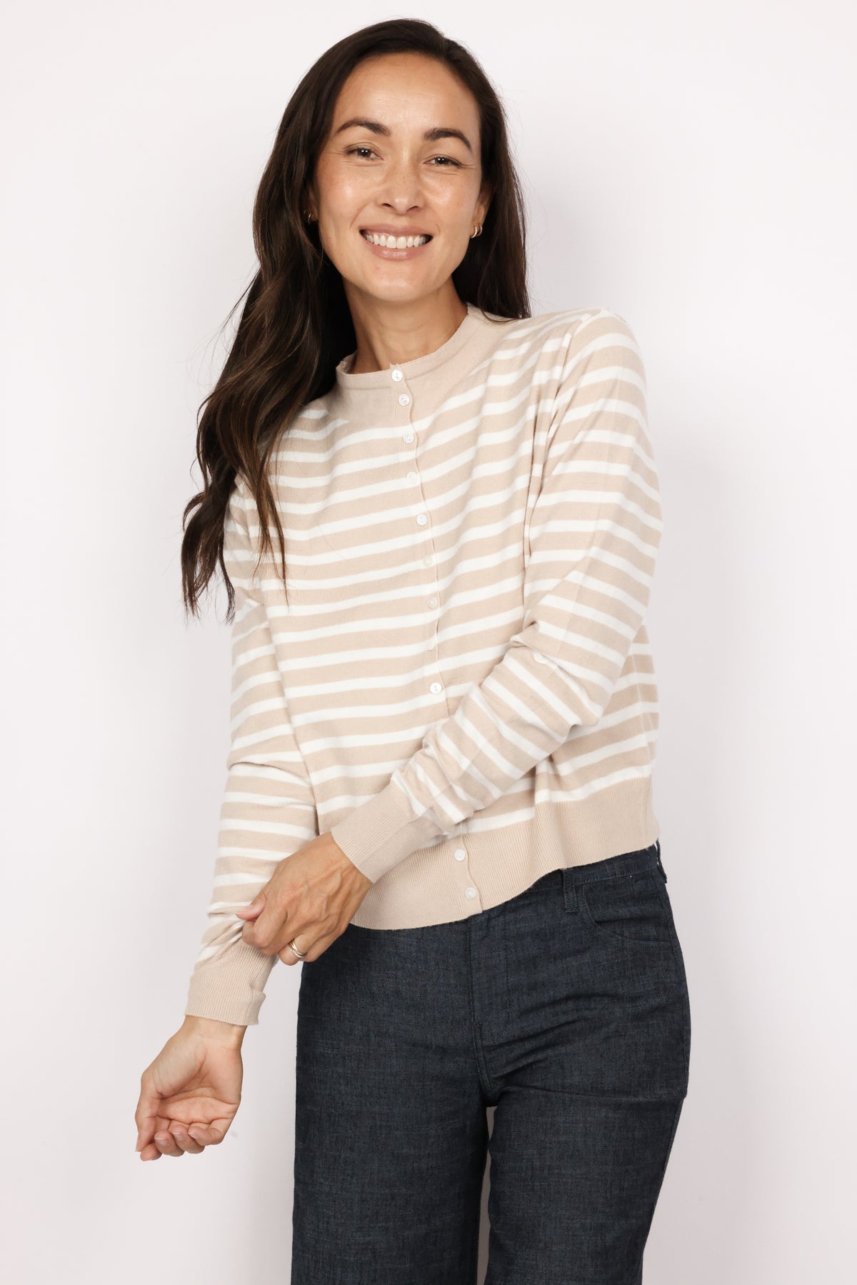 Mock Neck Striped Cardigan