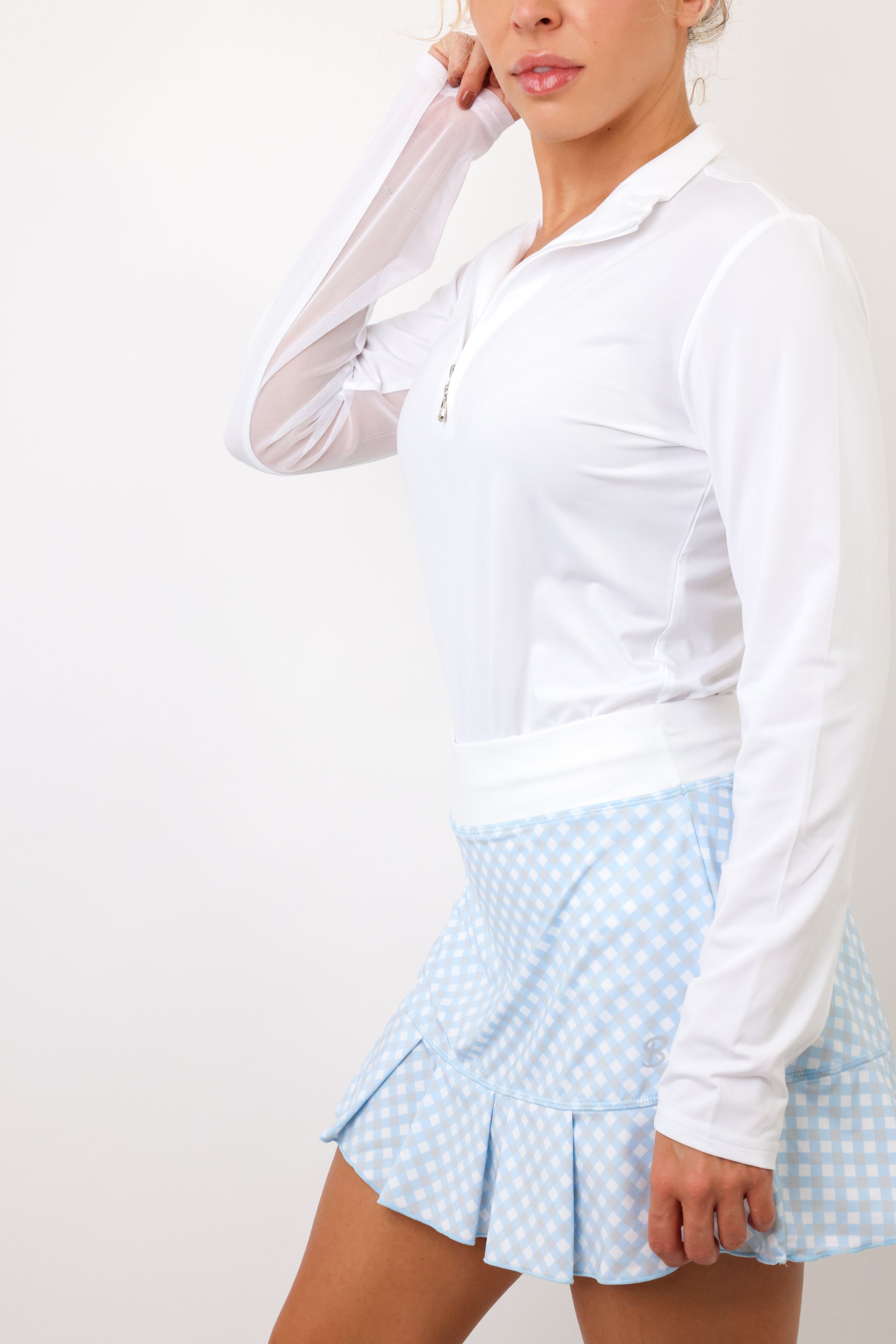 SanSoleil Sunglow Long Sleeve Zip Mock Top