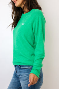 Embroidered Fun Lightweight Brushed Fleece Pullover Sweater