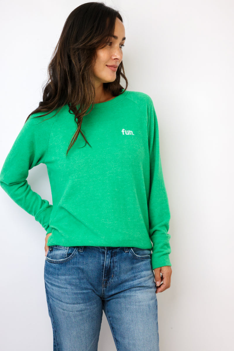 Embroidered Fun Lightweight Brushed Fleece Pullover Sweater