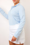 SanSoleil Melange Ice Long Sleeve Stripe Zip Mock Top