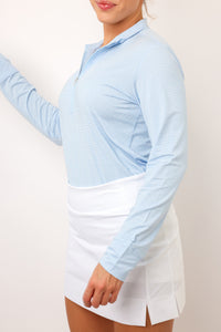 SanSoleil Melange Ice Long Sleeve Stripe Zip Mock Top