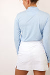 SanSoleil Melange Ice Long Sleeve Stripe Zip Mock Top