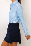 SanSoleil Melange Ice Long Sleeve Check Zip Mock Top