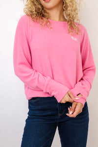 Embroidered Fun Lightweight Brushed Fleece Pullover Sweater