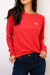 Embroidered Fun Lightweight Brushed Fleece Pullover Sweater