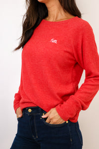Embroidered Fun Lightweight Brushed Fleece Pullover Sweater