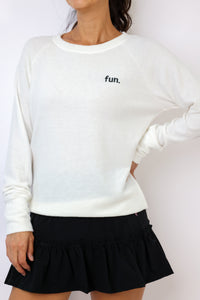 Embroidered Fun Lightweight Brushed Fleece Pullover Sweater