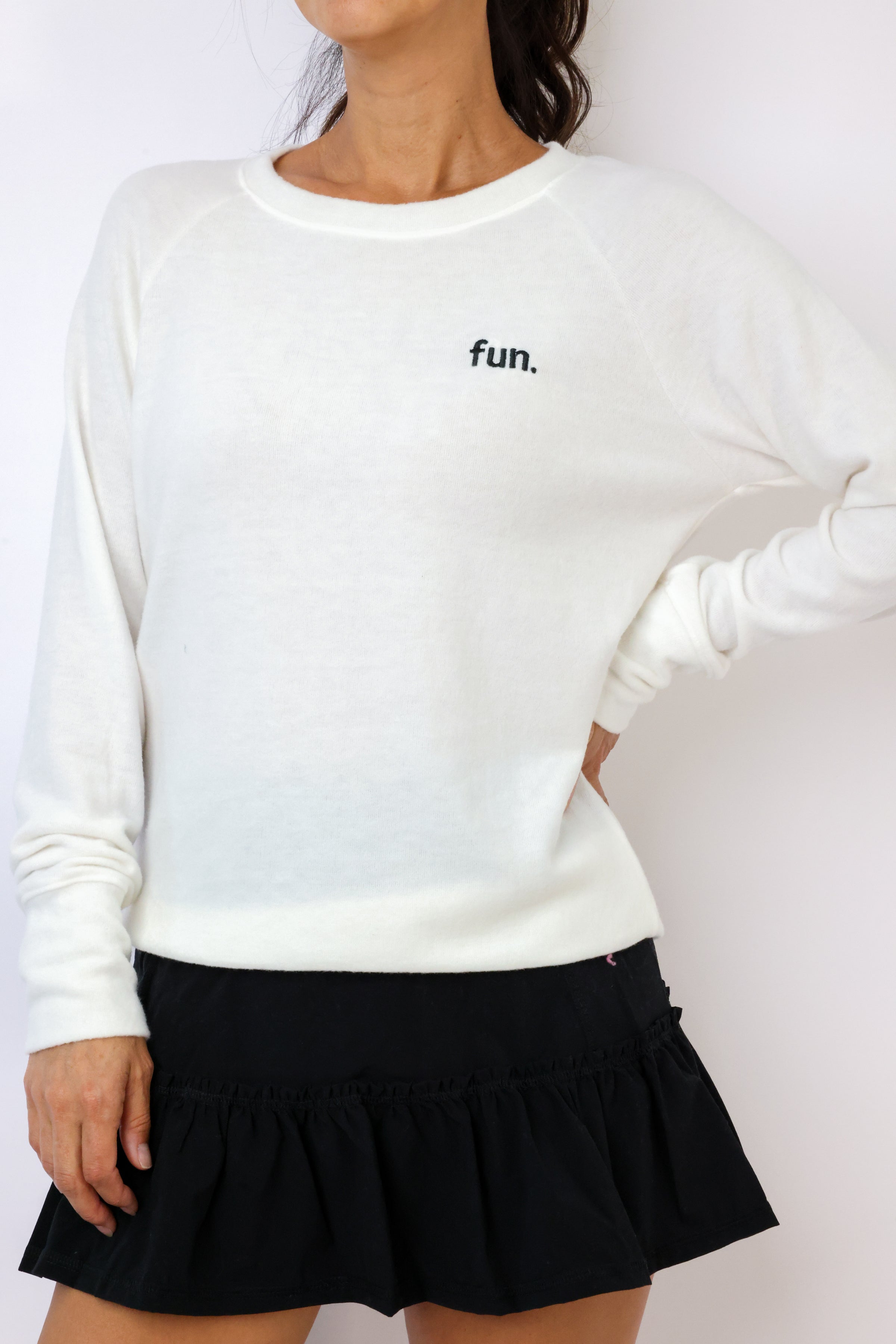 Embroidered Fun Lightweight Brushed Fleece Pullover Sweater
