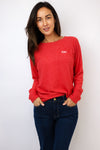 Embroidered Fun Lightweight Brushed Fleece Pullover Sweater