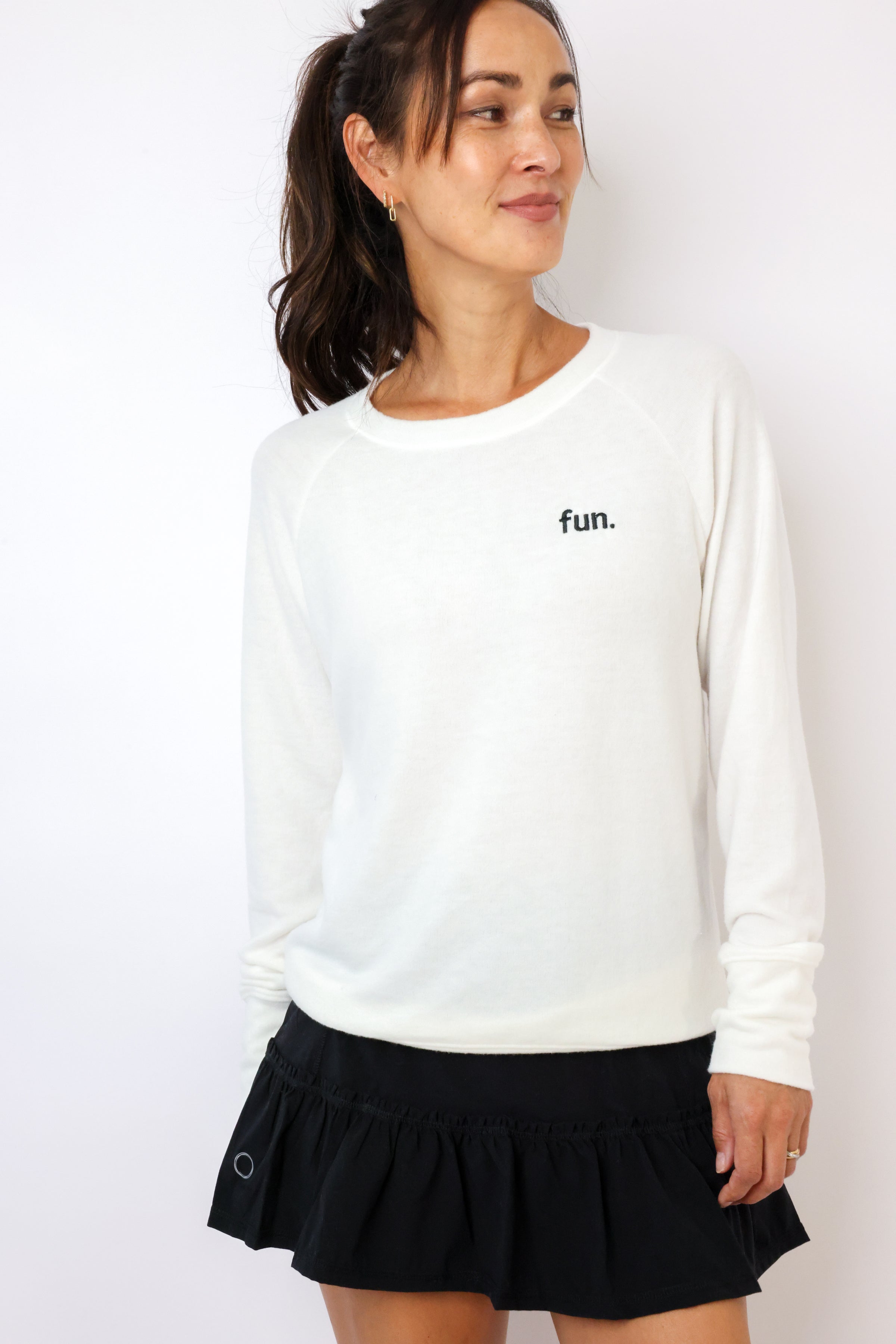 Embroidered Fun Lightweight Brushed Fleece Pullover Sweater