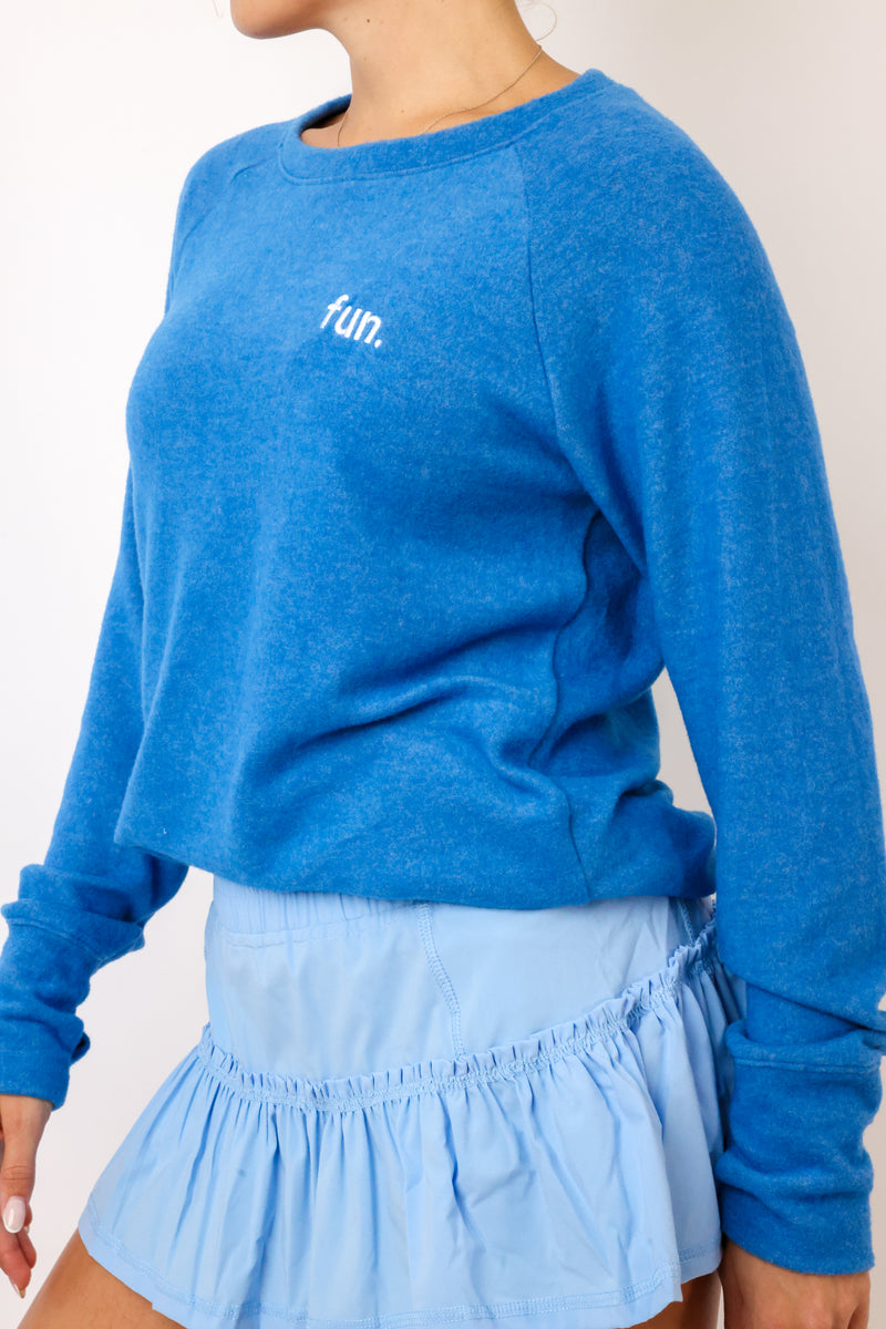 Embroidered Fun Lightweight Brushed Fleece Pullover Sweater