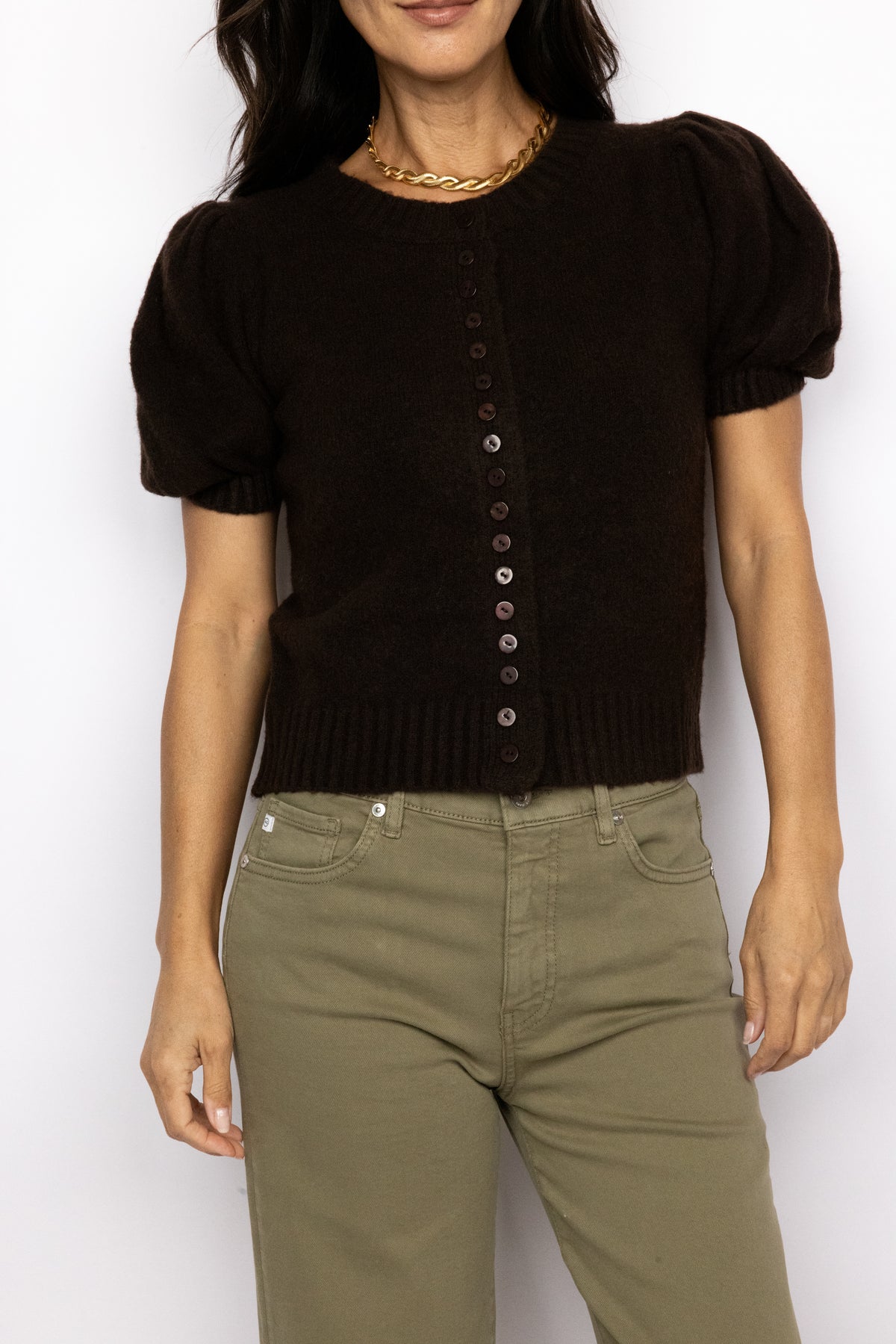 Puff Sleeve Button Sweater Top