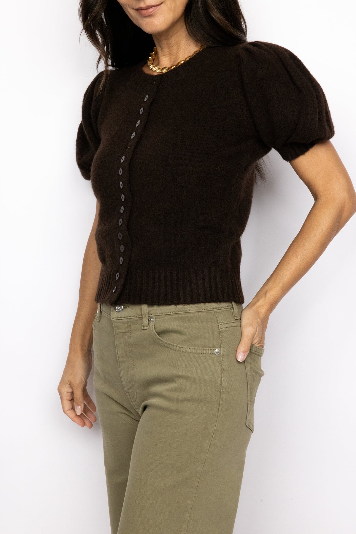 Puff Sleeve Button Sweater Top